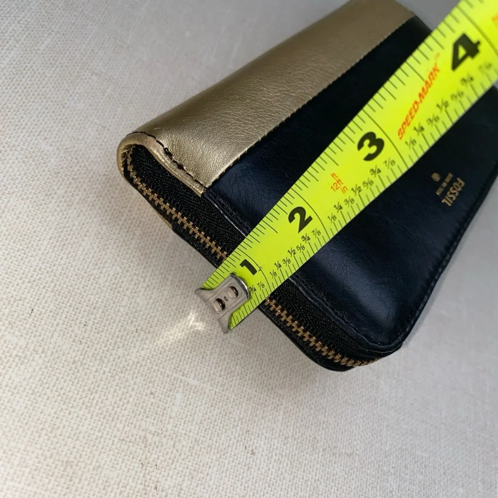 FOSSIL Gold‎ Black Leather Organizer Zip Wallet